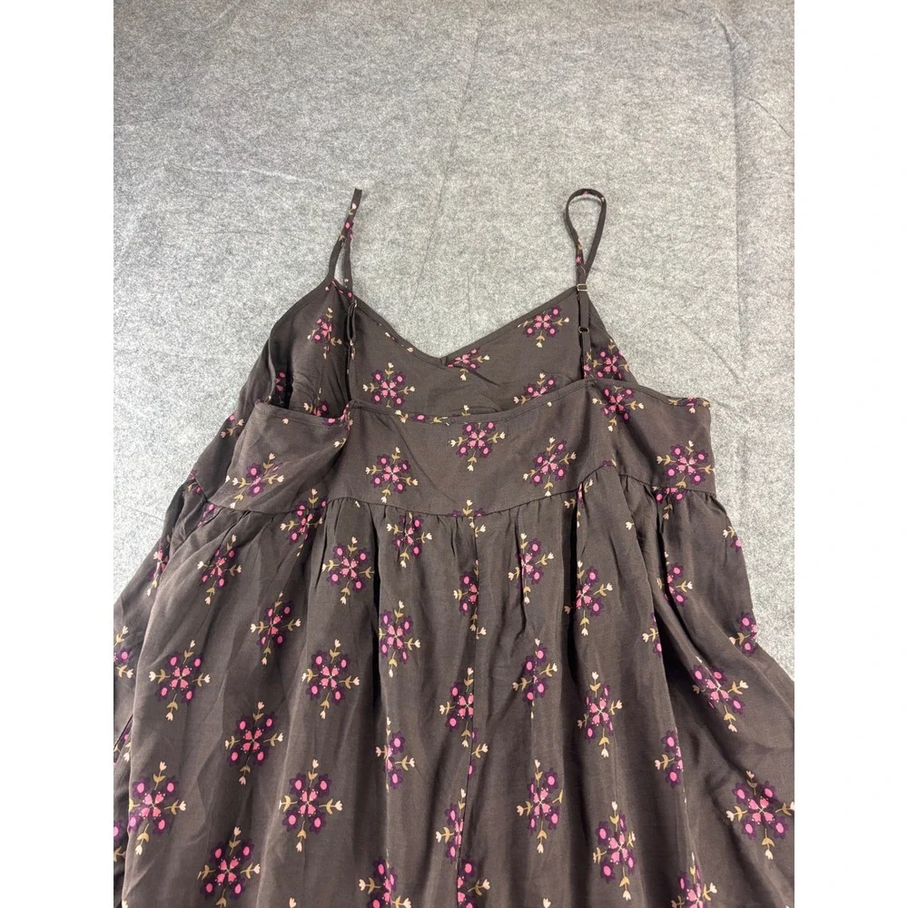 Natural Life Floral Wide Leg Jumpsuit Brown Pink Boho Tiered Ruffle Women L Boho